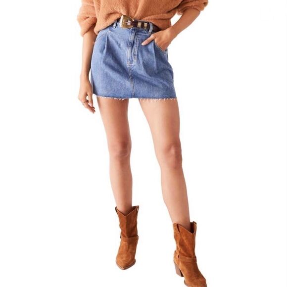 NWT Free People Cosmico Flirt Rain Denim Mini Skirt Size 27 - Picture 5 of 10